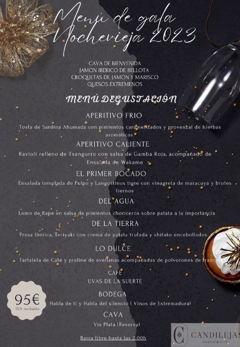 Rte. Candilejas. Menú Noche Vieja 2023