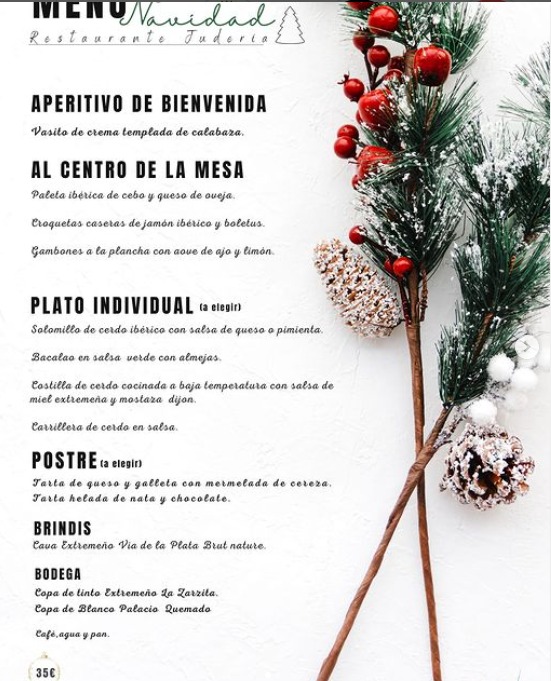 Restaurante Judería del Valle. Menú Navidad